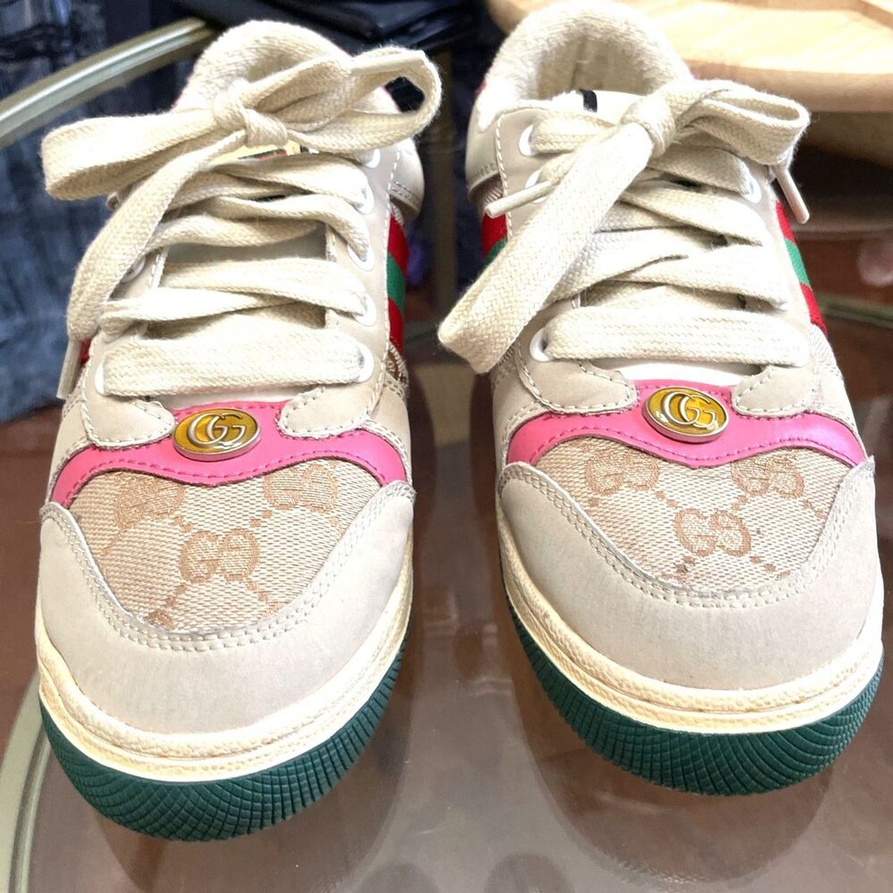 Gucci Screener GG Motif Women's Sneakers Butter color Red Sz 8 $1000 - Picture 2 of 11